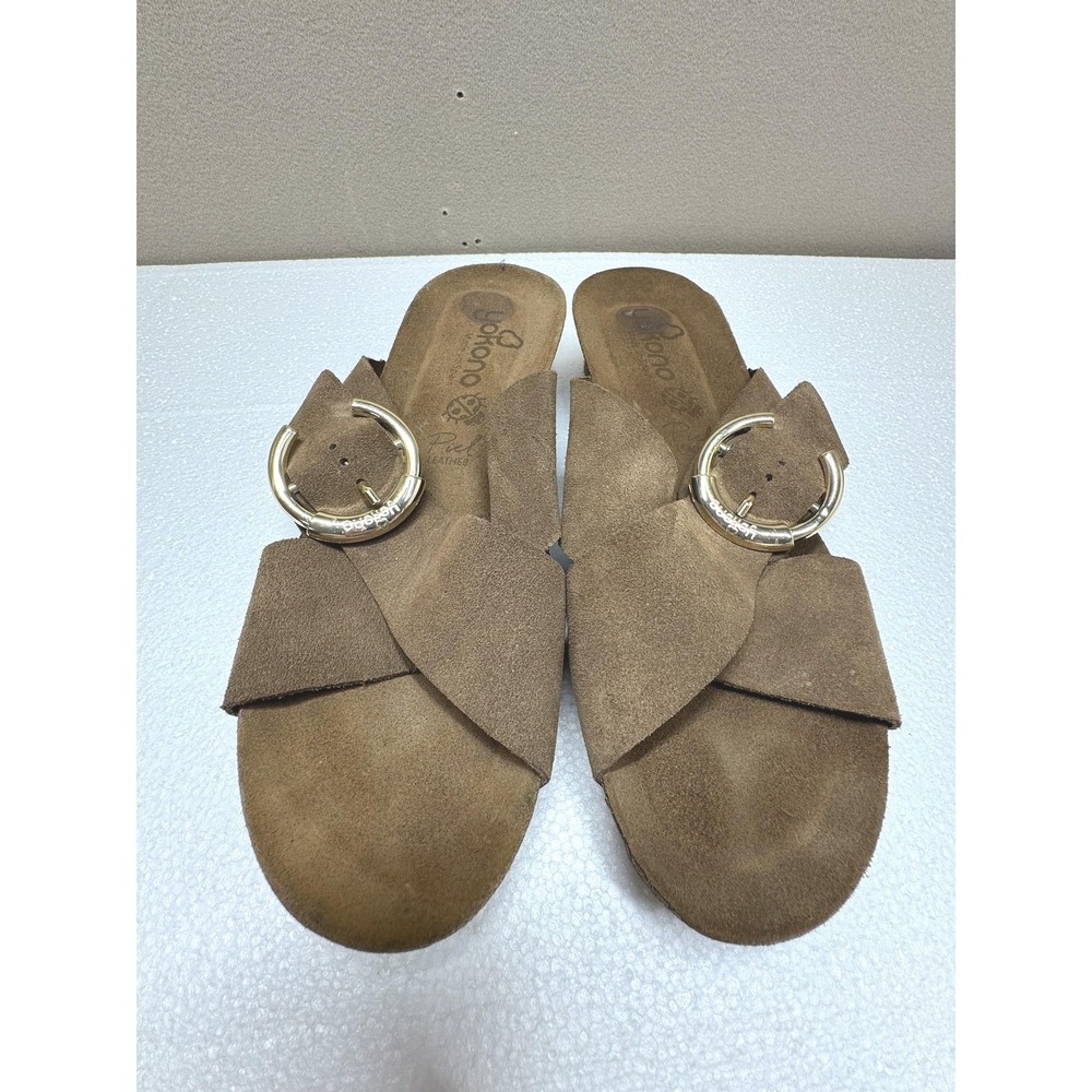 Yokono Shoes Womens Size 8 Suede Leather Cork Wedge Sandals Gold Buckle Summer